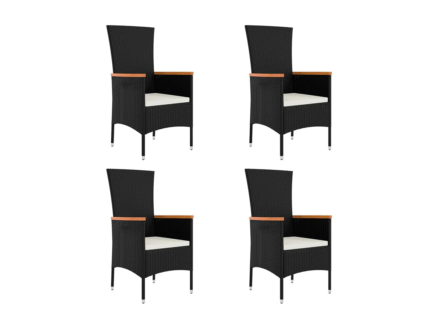 Chaises de jardin lot de 4 avec coussins Résine tressée Noir