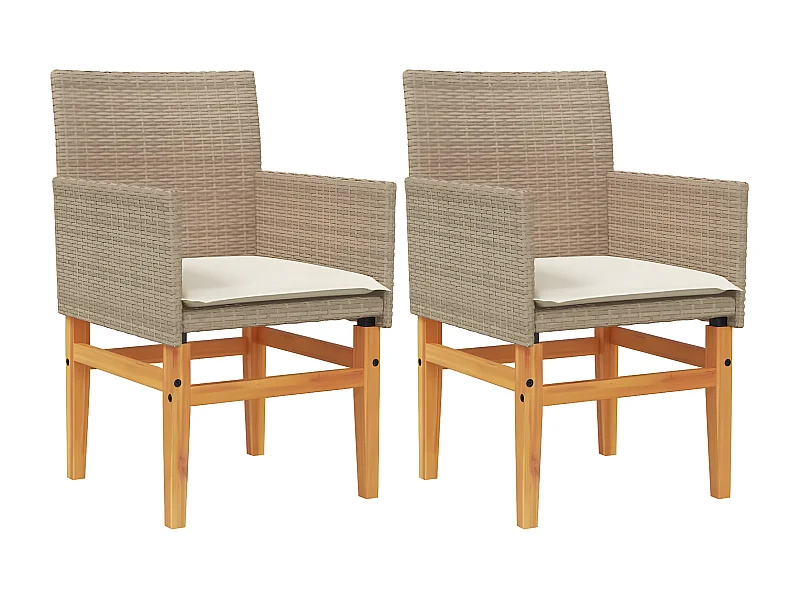 Chaises de jardin coussins lot de 2 beige résine tressée bois