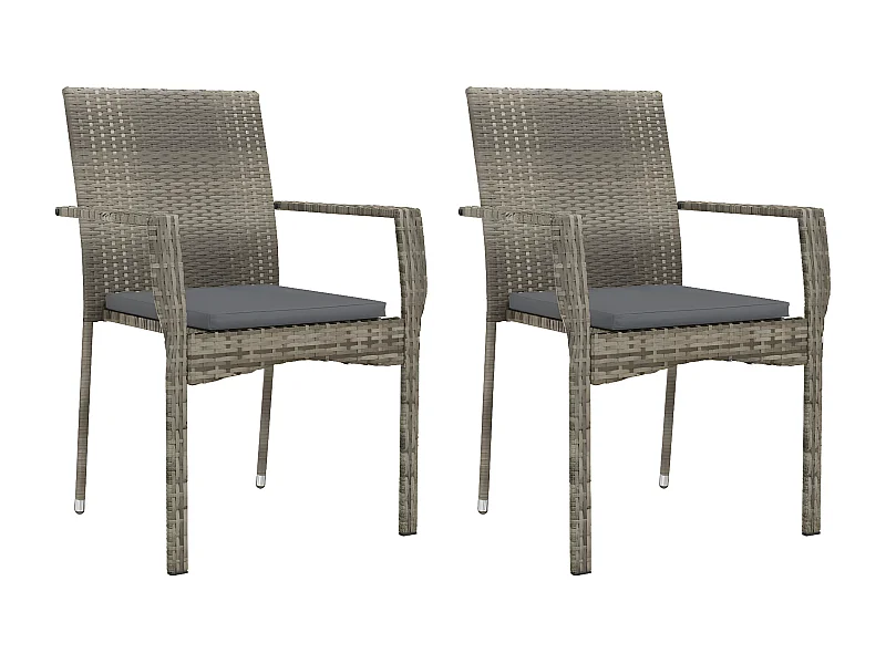 Chaises de jardin avec coussins lot de 2 Résine tressée Gris