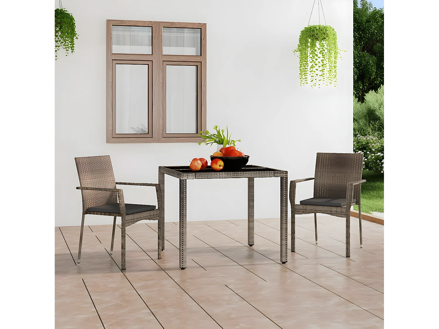 Chaises de jardin avec coussins lot de 2 Résine tressée Gris