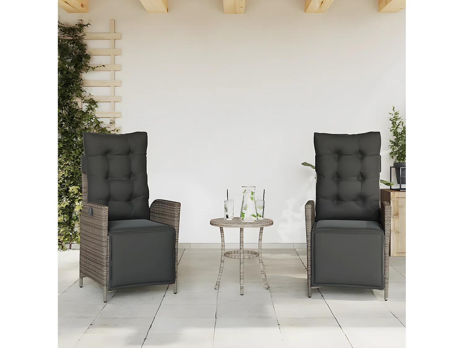 Chaises inclinables de jardin lot de 2 et repose-pied rotin