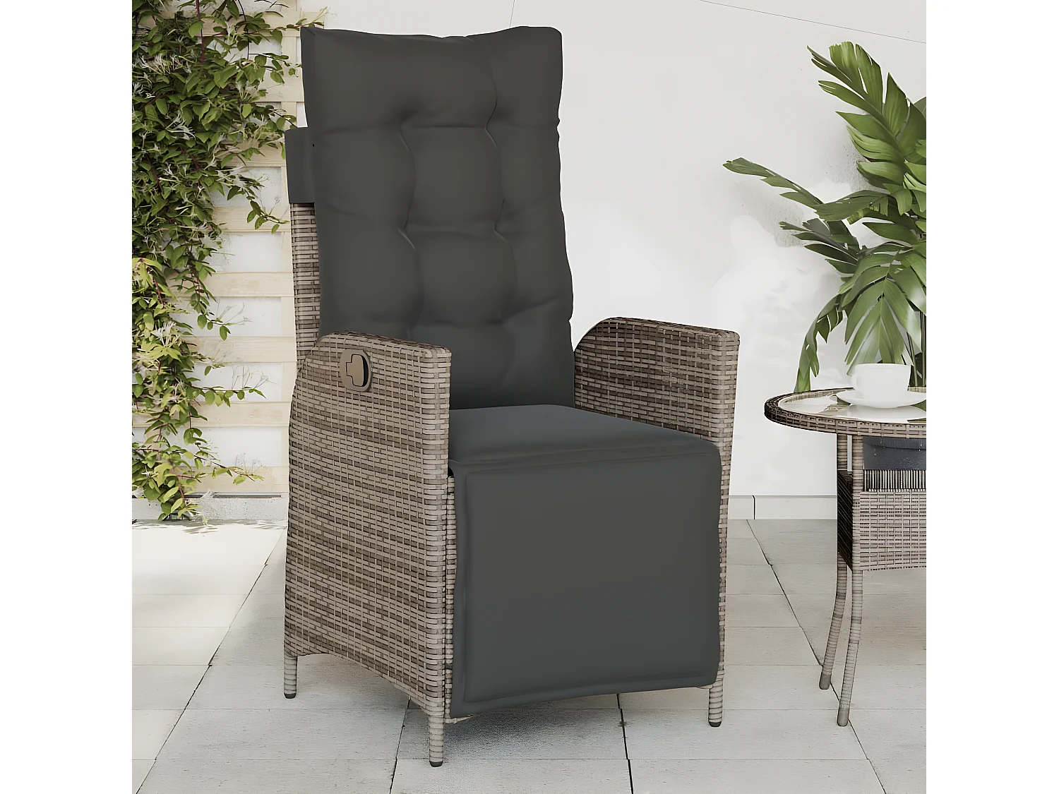 Chaises inclinables de jardin lot de 2 et repose-pied rotin