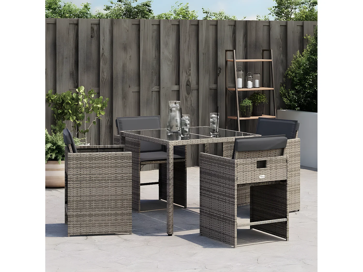 Chaises de jardin avec coussins lot de 4 gris résine tressée