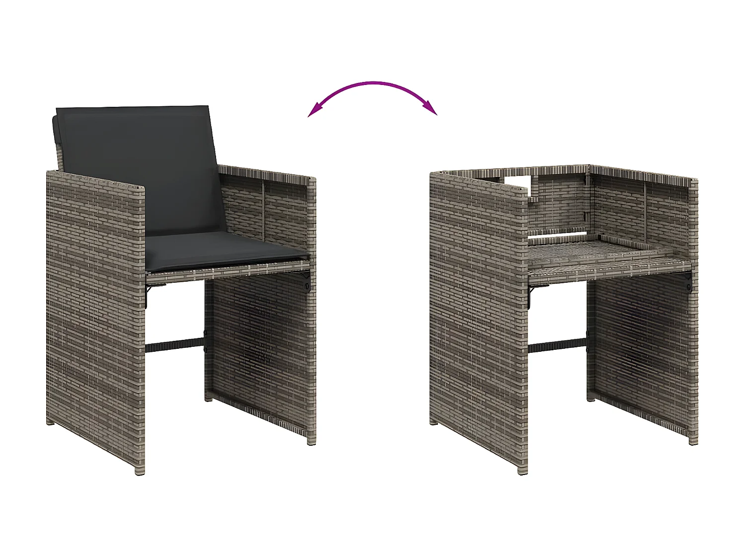 Chaises de jardin avec coussins lot de 4 gris résine tressée