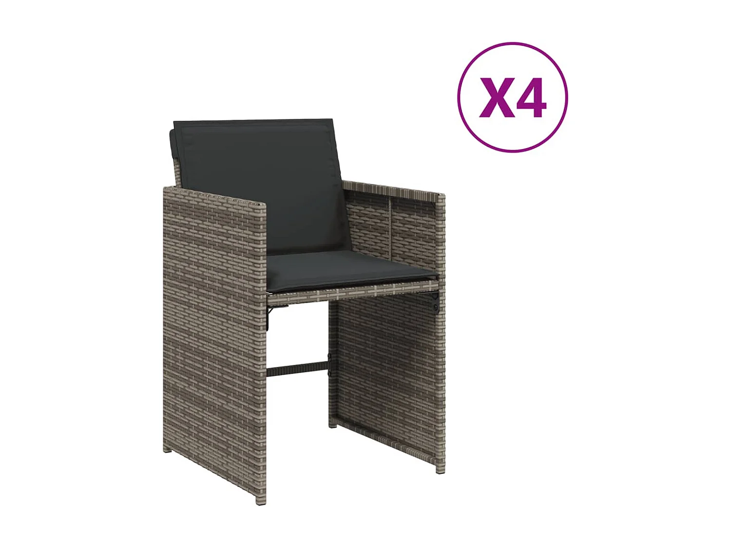 Chaises de jardin avec coussins lot de 4 gris résine tressée