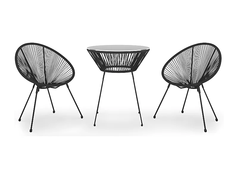 Ensemble à dîner d'extérieur 3 pcs Rotin PVC Noir 2