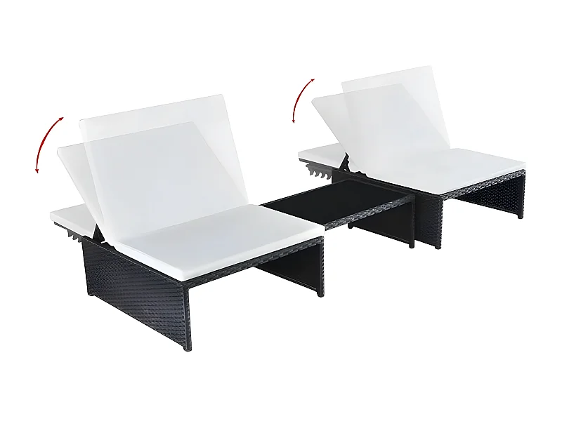 Set de 2 chaises et 1 table tissu blanc et résine noire Toani