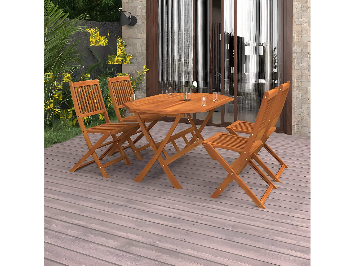 Mobilier à dîner de jardin 5 pcs Bois d'acacia solide 4