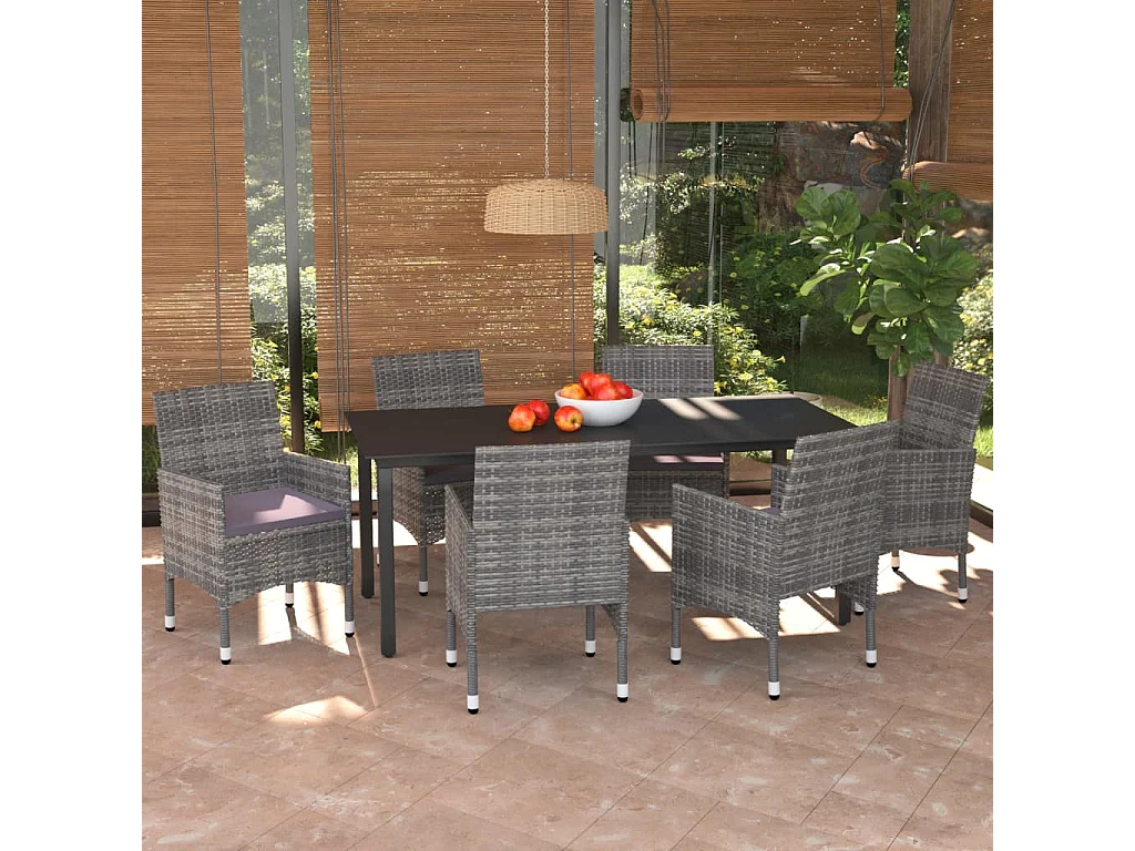 Mobilier à dîner de jardin et coussins 7pcs Résine tressée Gris 3