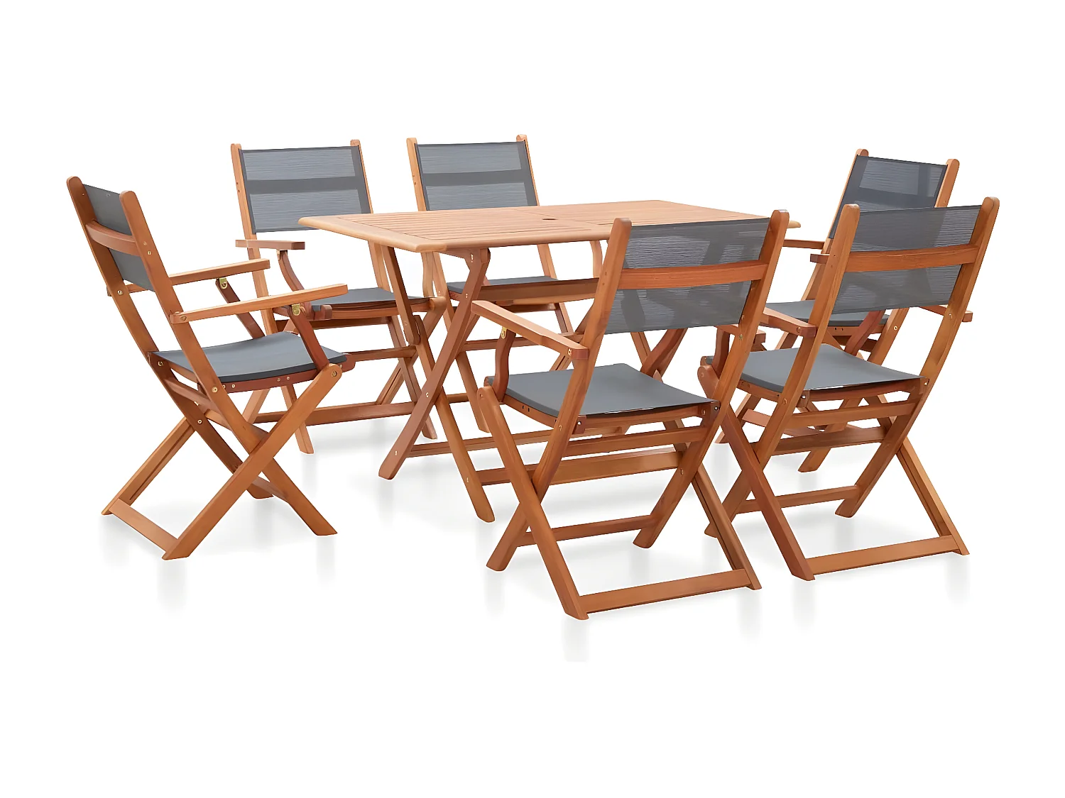 Mobilier à dîner d'extérieur 7pcs Gris Bois d'eucalyptus solide 2