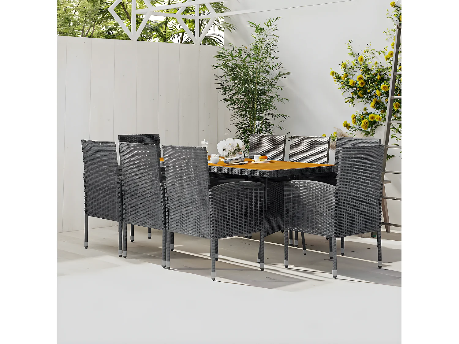 Mobilier à dîner d'extérieur 9 pcs Résine tressée Gris