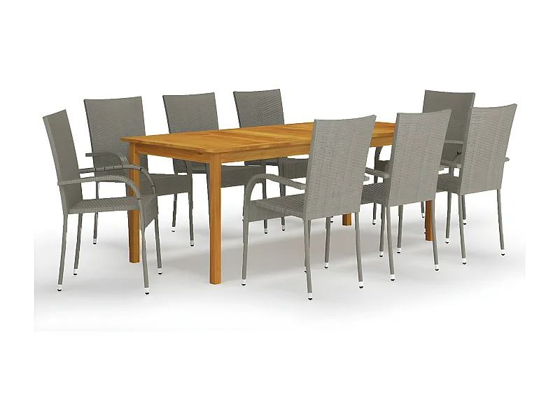 Ensemble de salle à manger de jardin 9 pcs Gris 9