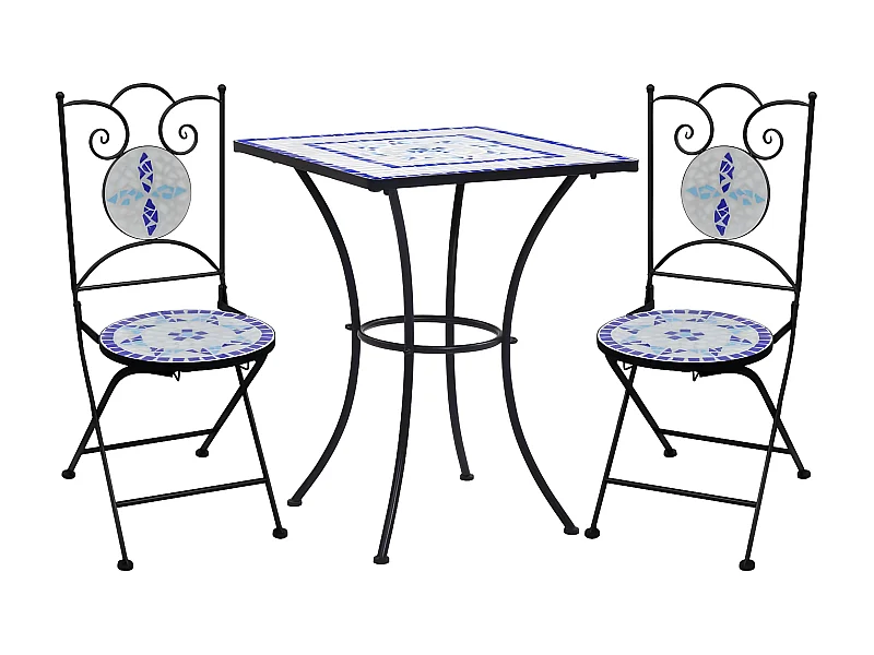 Mobilier de bistro 3 pcs mosaïque Carreau céramique Bleu Blanc