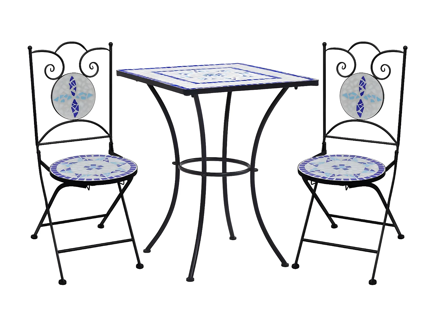 Mobilier de bistro 3 pcs mosaïque Carreau céramique Bleu Blanc