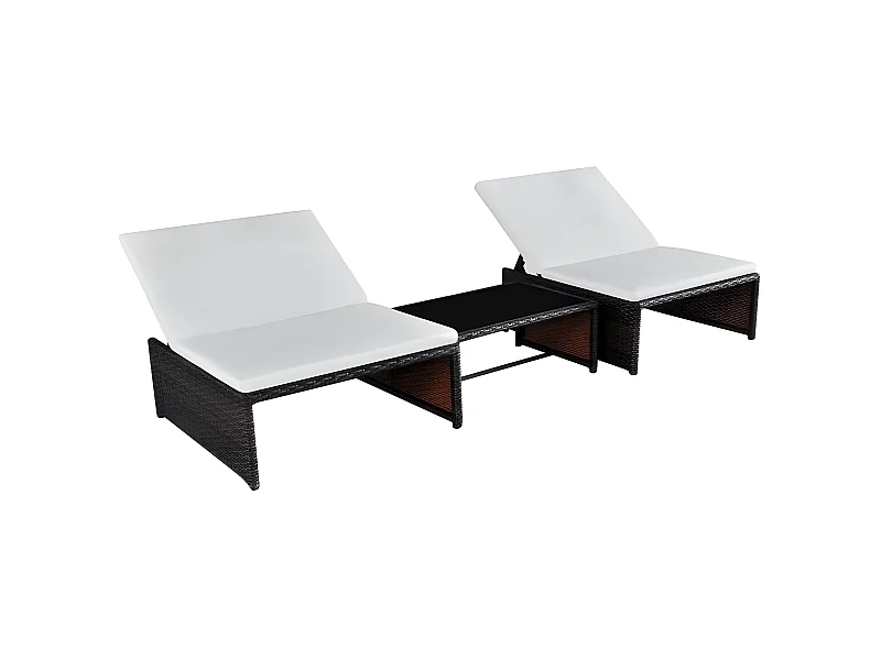 Set de 2 chaises et 1 table tissu blanc et résine marron Toani