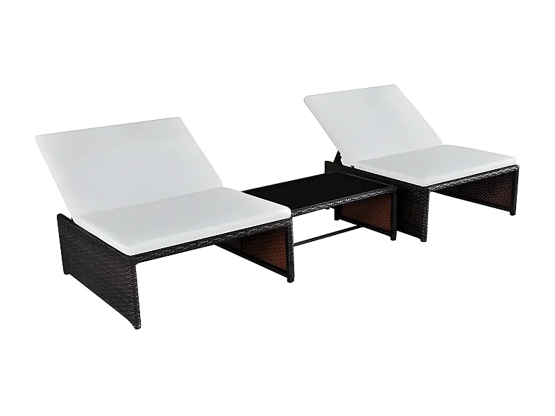 Set de 2 chaises et 1 table tissu blanc et résine marron Toani