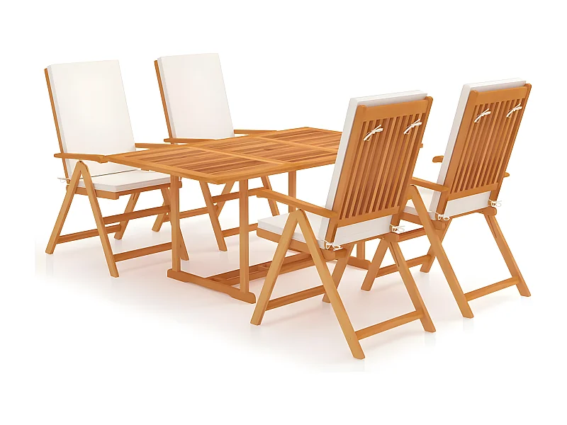 Salon de jardin 5 pcs avec coussins Bois de teck massif