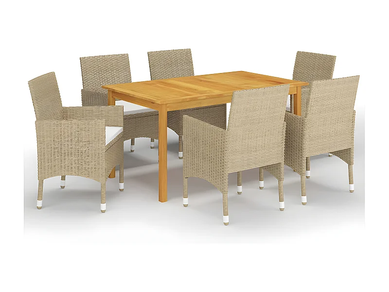 Ensemble de salle à manger de jardin 7 pcs Beige