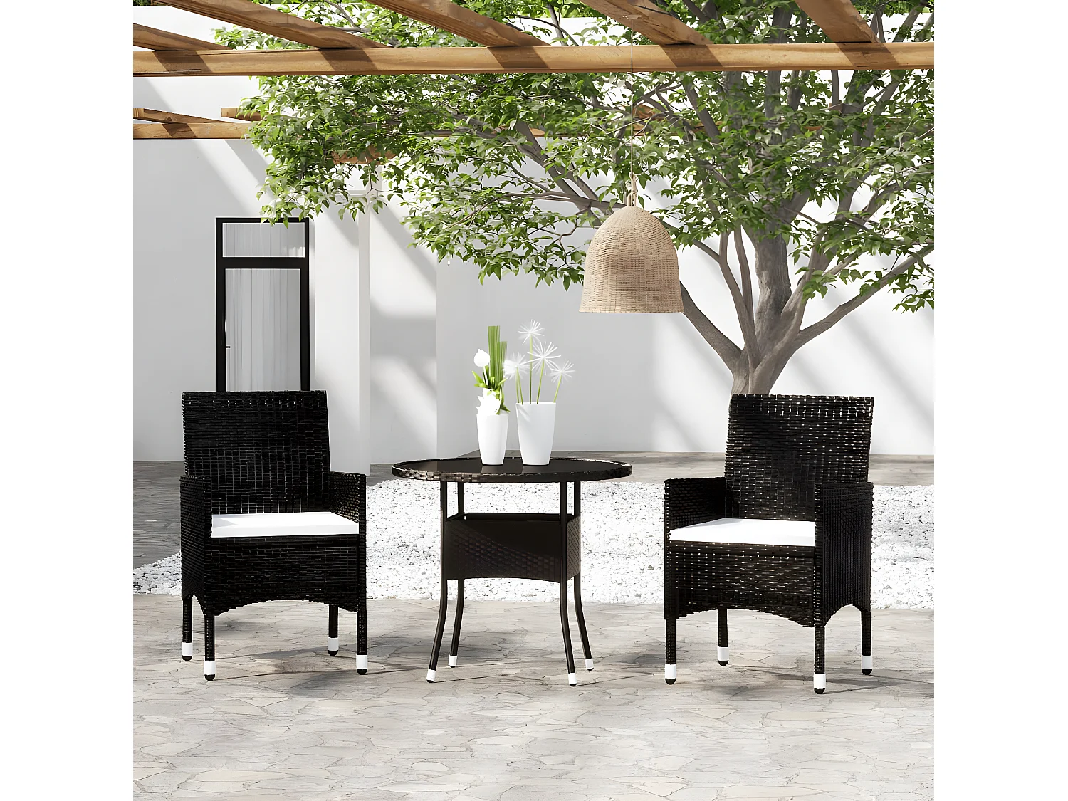 Mobilier à dîner de jardin 3 pcs Résine tressée Noir 2