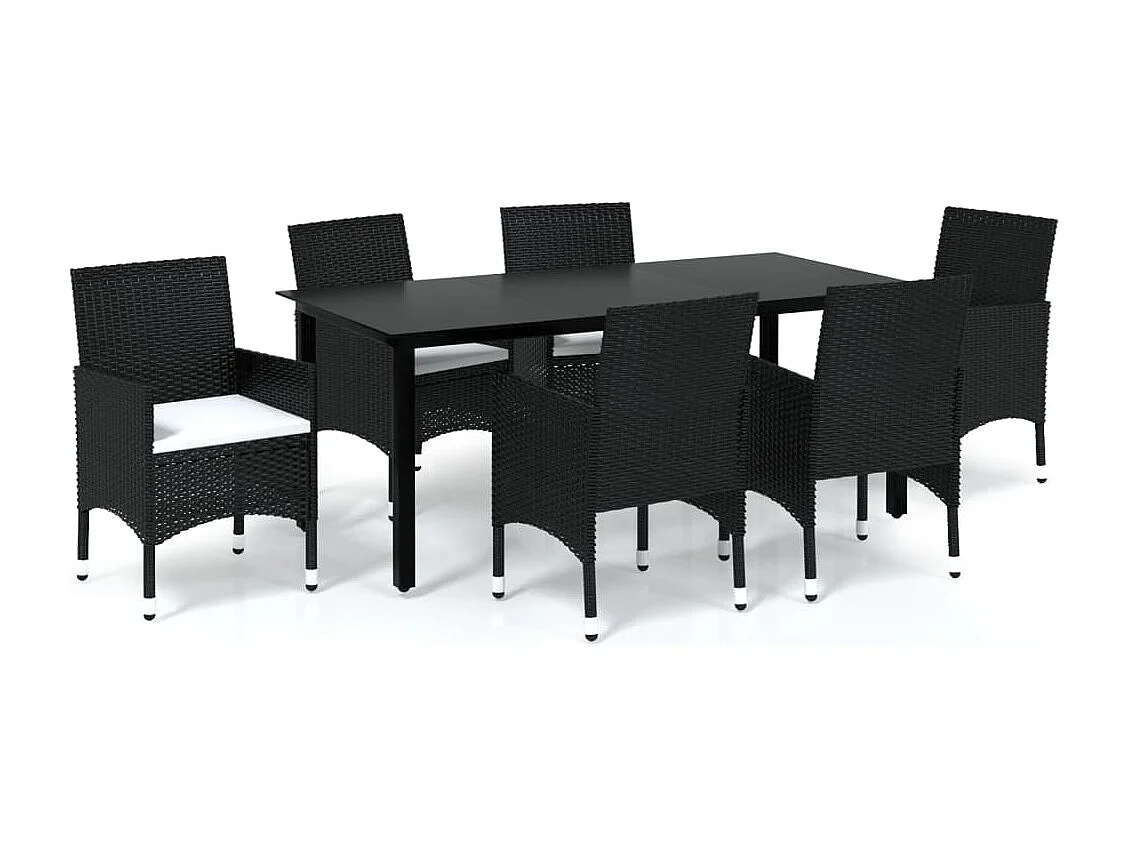 Mobilier à dîner de jardin et coussins 7pcs Résine tressée Noir 3
