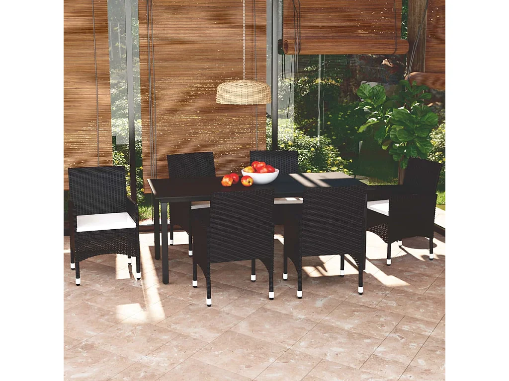 Mobilier à dîner de jardin et coussins 7pcs Résine tressée Noir 3