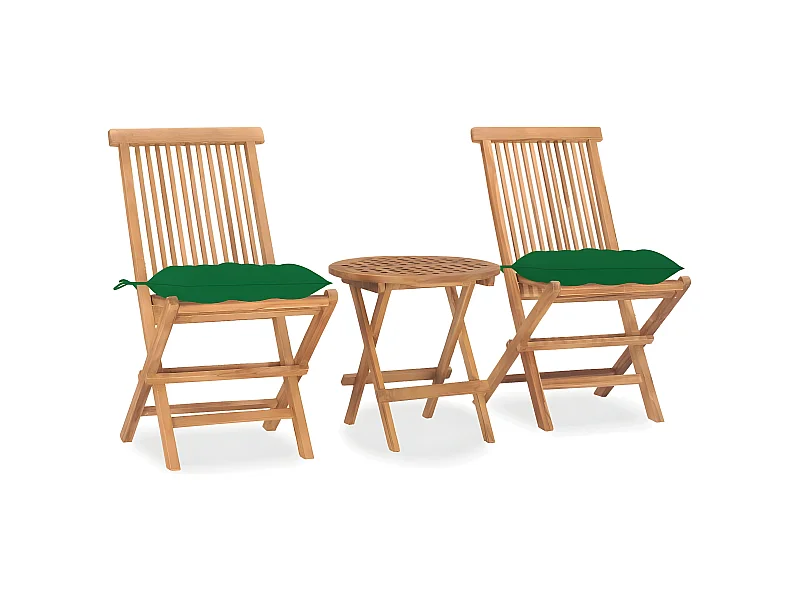 Mobilier à dîner d'extérieur pliable avec coussin 3 pcs Teck 8