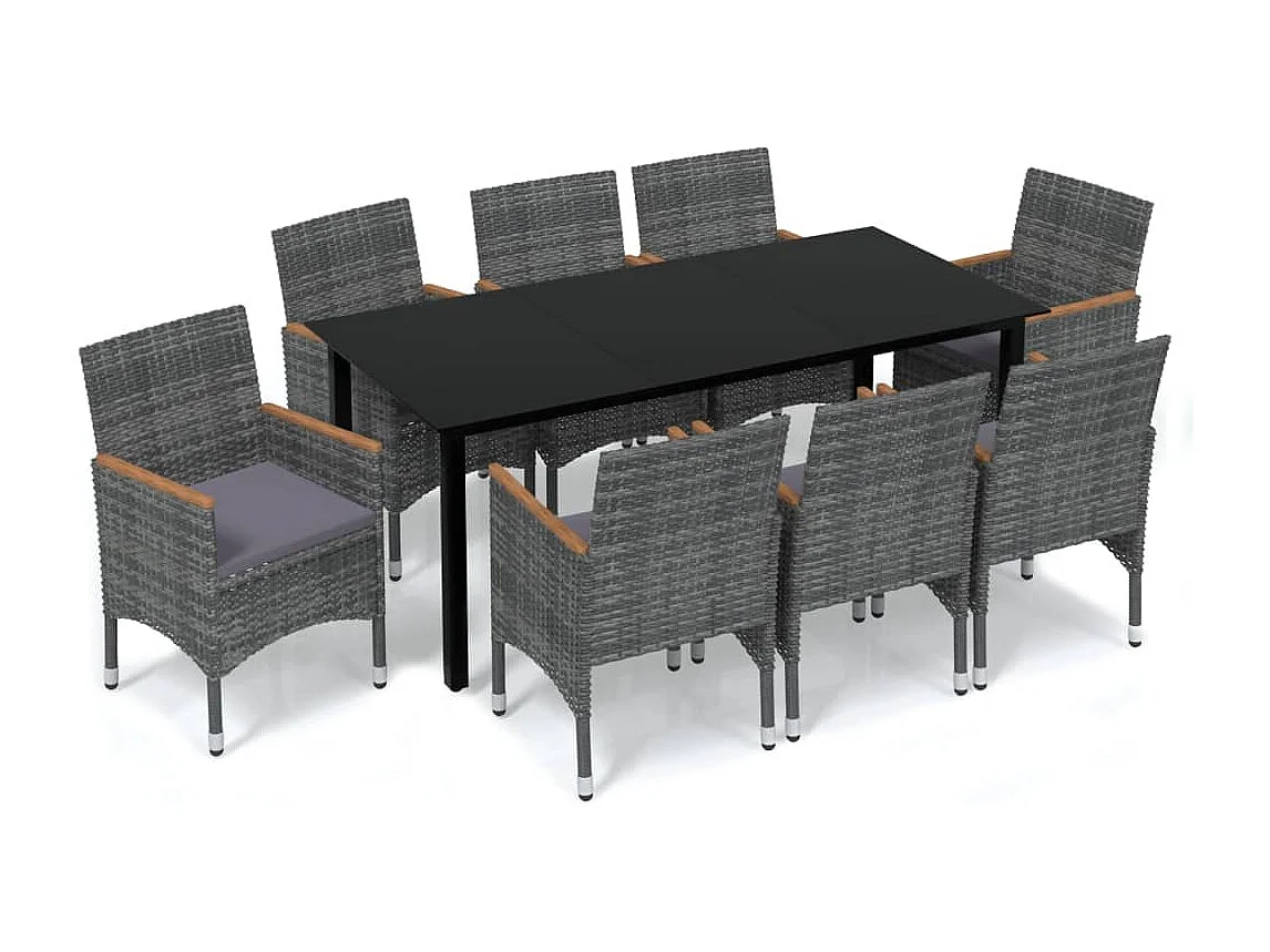 Mobilier à dîner de jardin et coussins 9pcs Résine tressée Gris 2