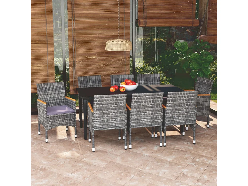 Mobilier à dîner de jardin et coussins 9pcs Résine tressée Gris 2