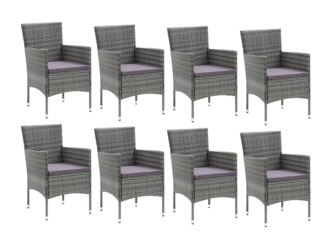 Meubles à dîner de jardin et coussins 9 pcs Poly rotin Gris