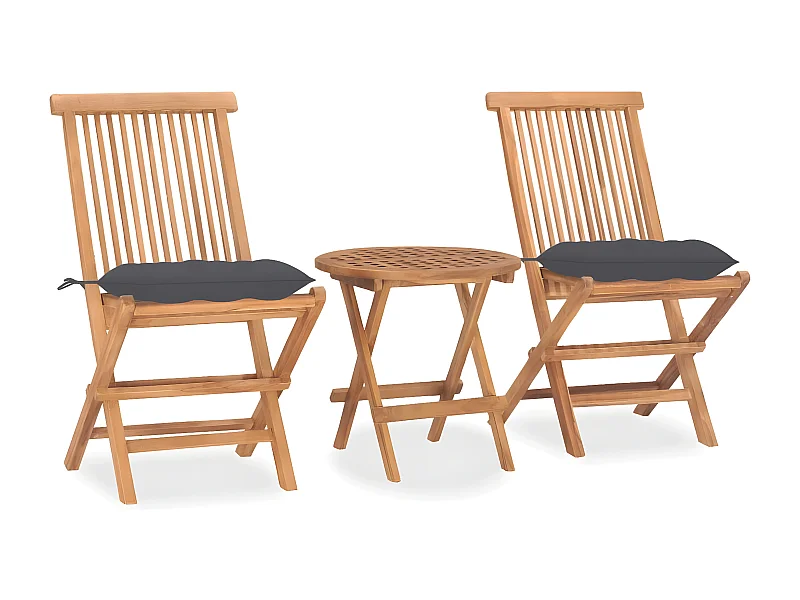 Mobilier à dîner d'extérieur pliable avec coussin 3 pcs Teck 54