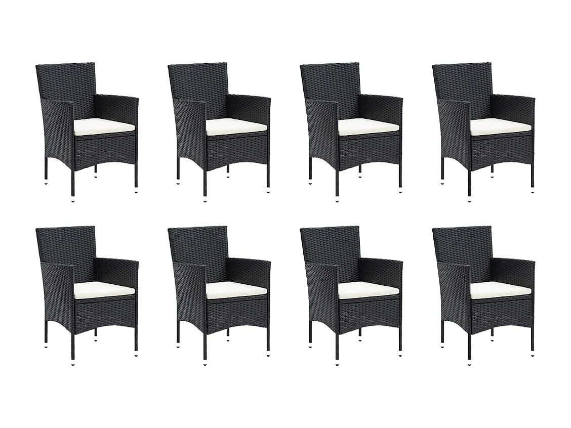 Mobilier à dîner de jardin et coussins 9pcs Résine tressée Noir 5