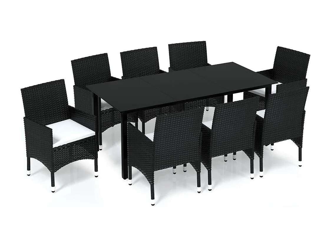 Mobilier à dîner de jardin et coussins 9pcs Résine tressée Noir 5
