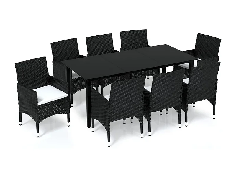 Mobilier à dîner de jardin et coussins 9pcs Résine tressée Noir 5
