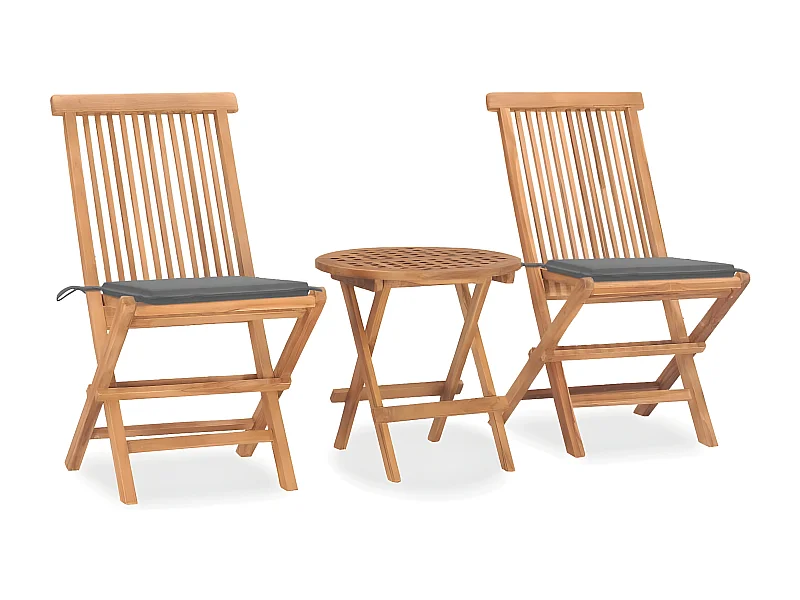 Mobilier à dîner d'extérieur pliable avec coussin 3 pcs Teck 52