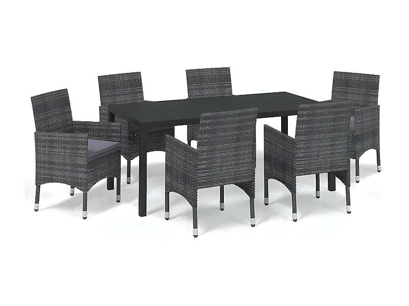 Mobilier à dîner de jardin et coussins 7pcs Résine tressée Gris