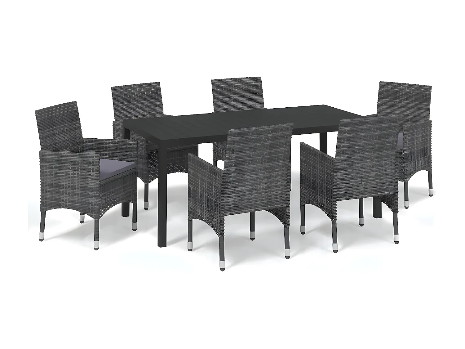 Mobilier à dîner de jardin et coussins 7pcs Résine tressée Gris