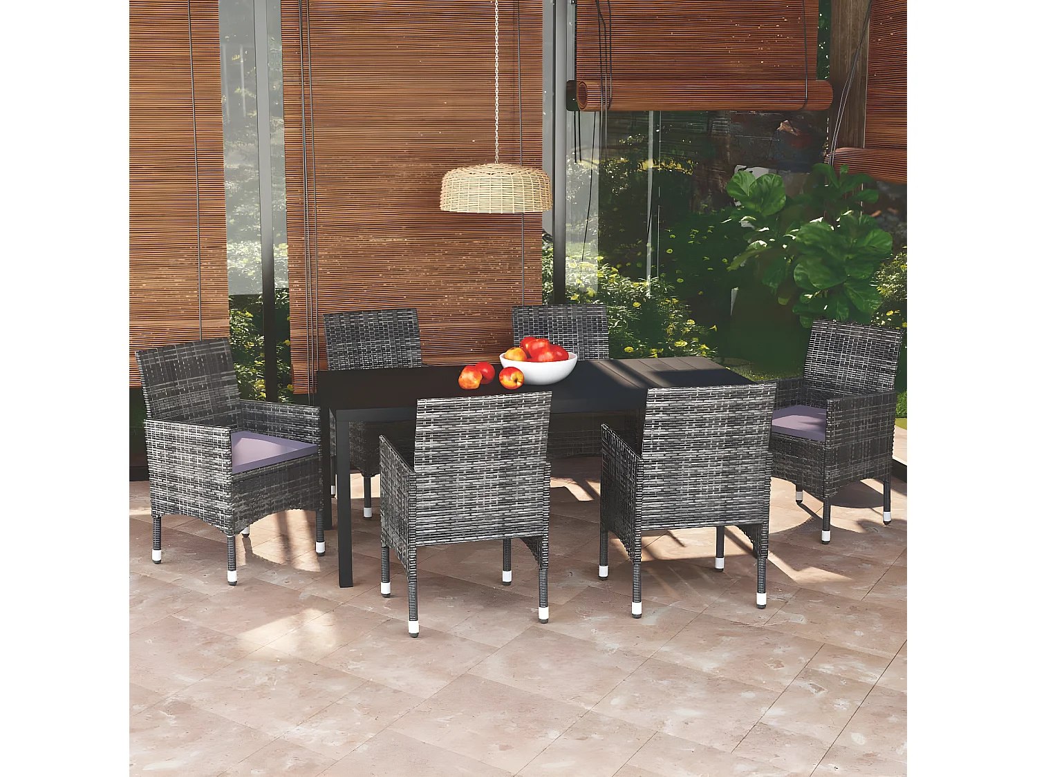Mobilier à dîner de jardin et coussins 7pcs Résine tressée Gris