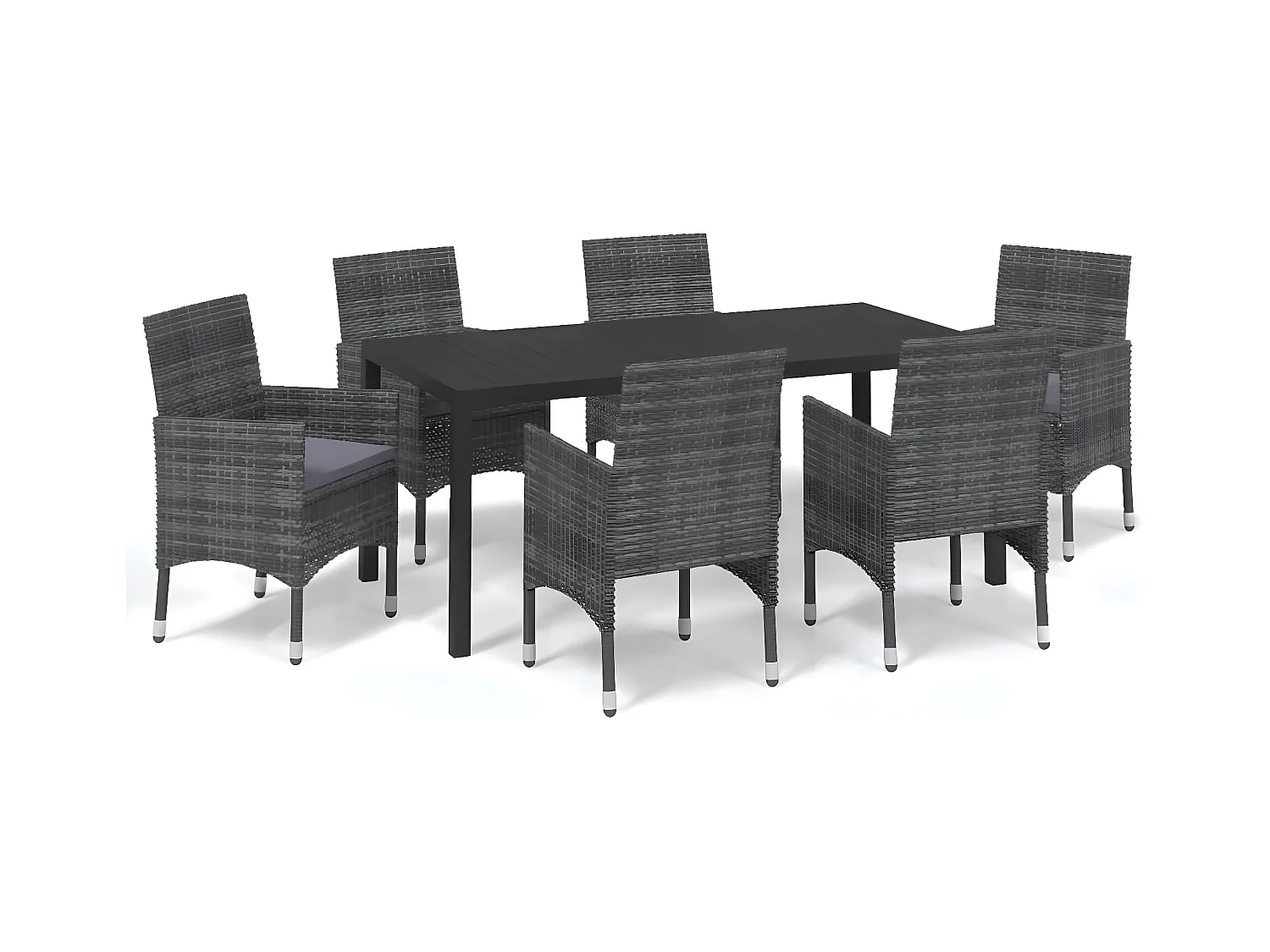 Mobilier à dîner de jardin et coussins 7pcs Résine tressée Gris