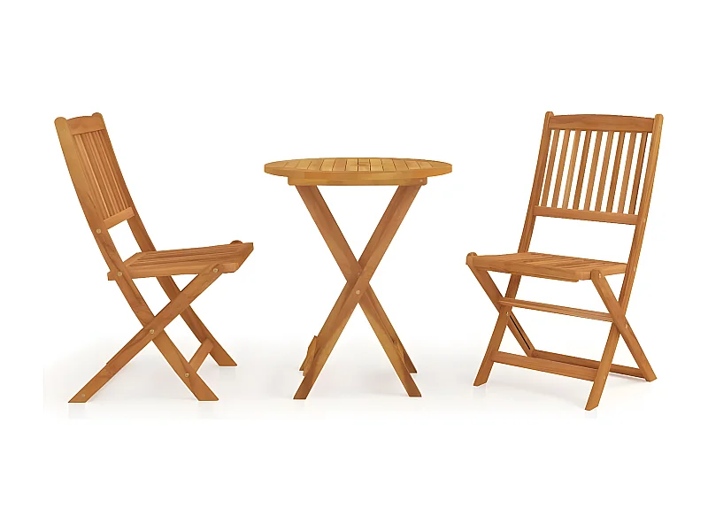Mobilier à dîner de jardin pliable 3 pcs Bois d'acacia solide 5