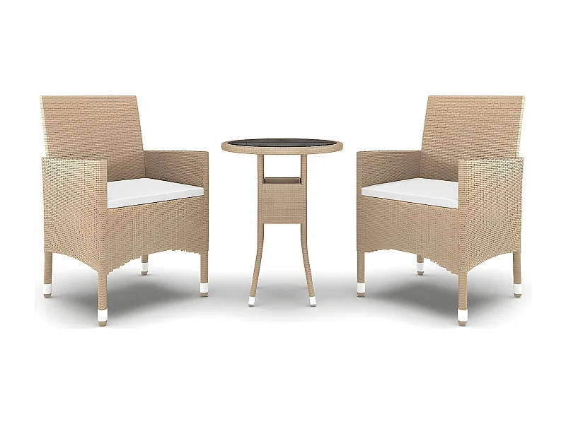 Mobilier à dîner de jardin 3 pcs Résine tressée Beige