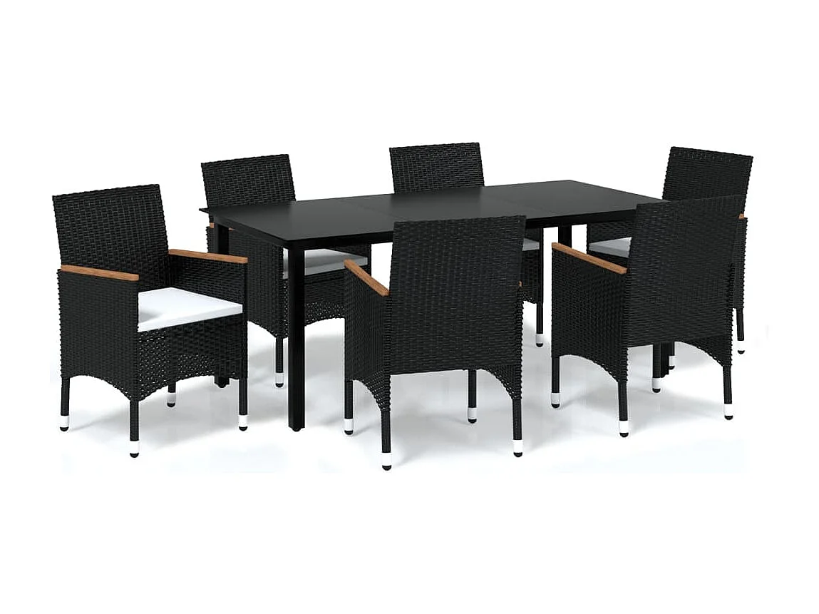 Mobilier à dîner de jardin et coussins 7pcs Résine tressée Noir 4