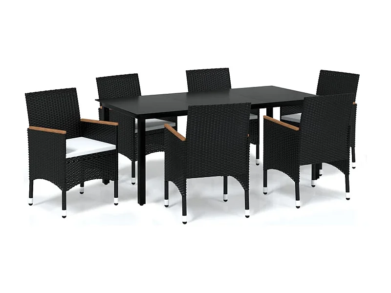Mobilier à dîner de jardin et coussins 7pcs Résine tressée Noir 4