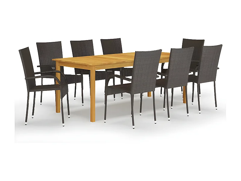 Ensemble de salle à manger de jardin 9 pcs Marron 9
