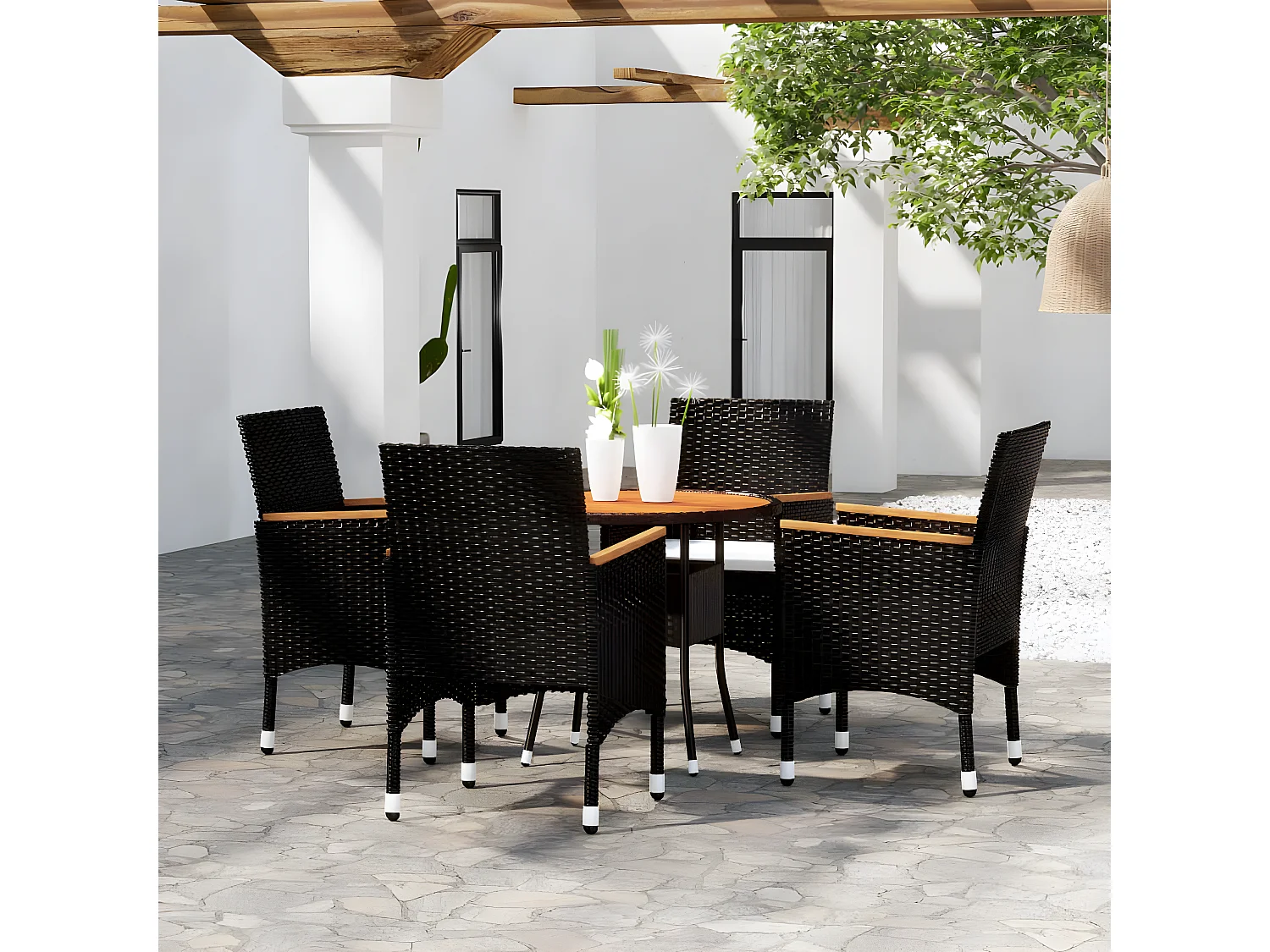 Mobilier de salle à manger de jardin 5 pcs Résine tressée Noir 2