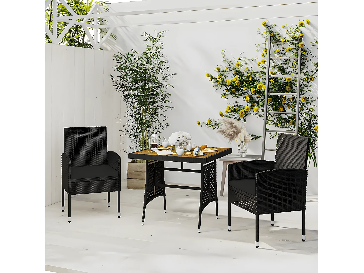 Mobilier à dîner d'extérieur 3 pcs Résine tressée Noir