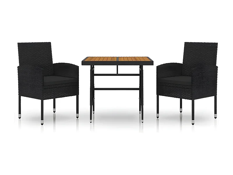 Mobilier à dîner d'extérieur 3 pcs Résine tressée Noir