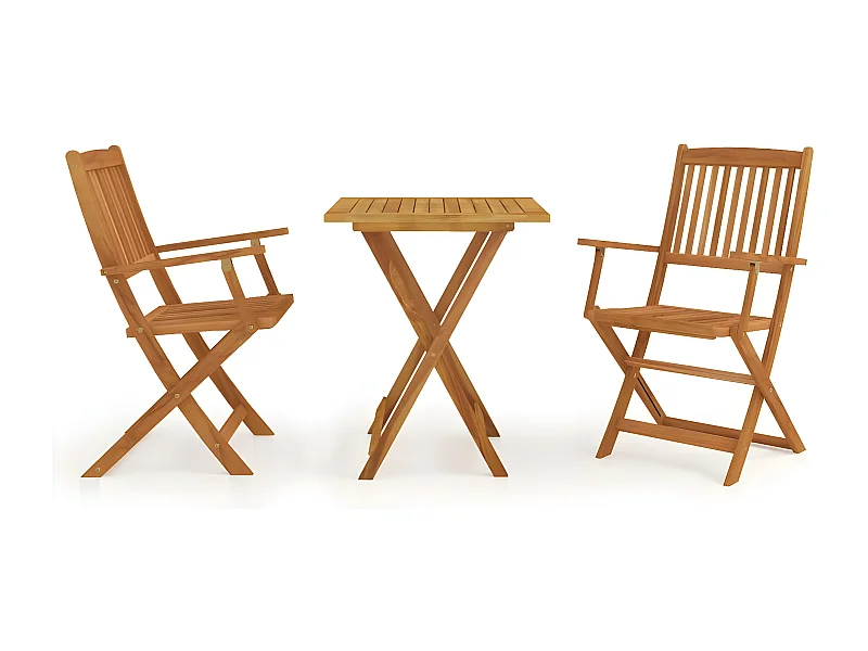Mobilier à dîner de jardin pliable 3 pcs Bois d'acacia solide 6