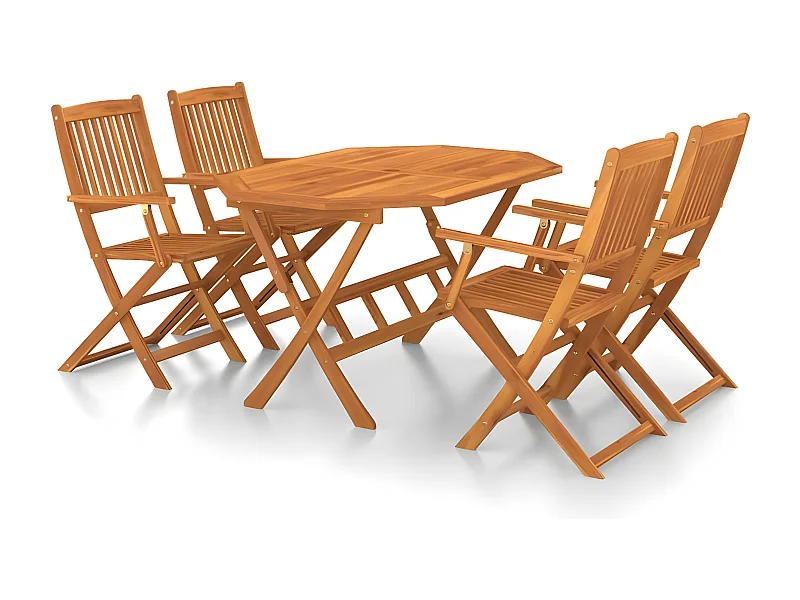 Mobilier à dîner de jardin 5 pcs Bois d'acacia solide 3