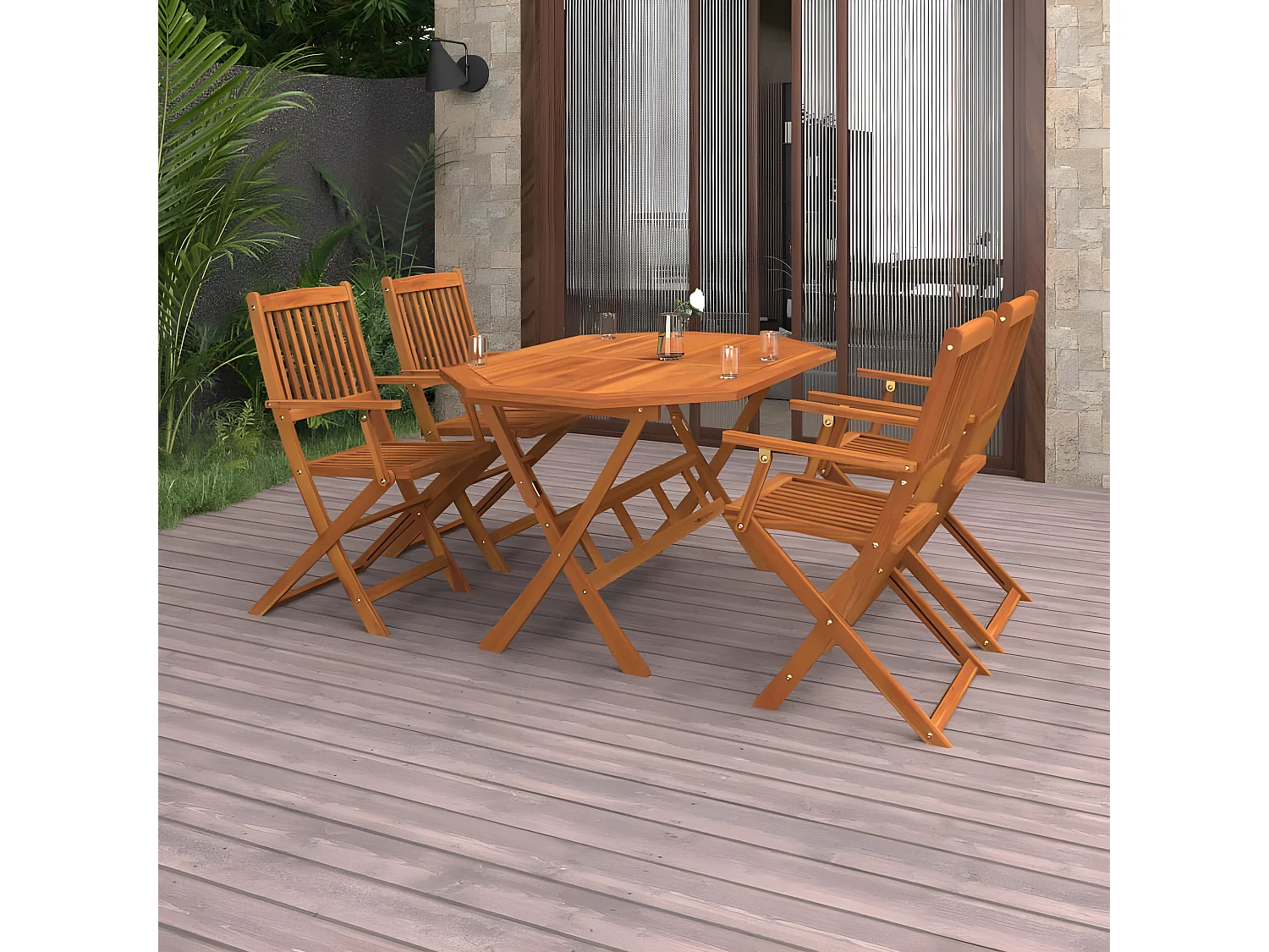 Mobilier à dîner de jardin 5 pcs Bois d'acacia solide 3