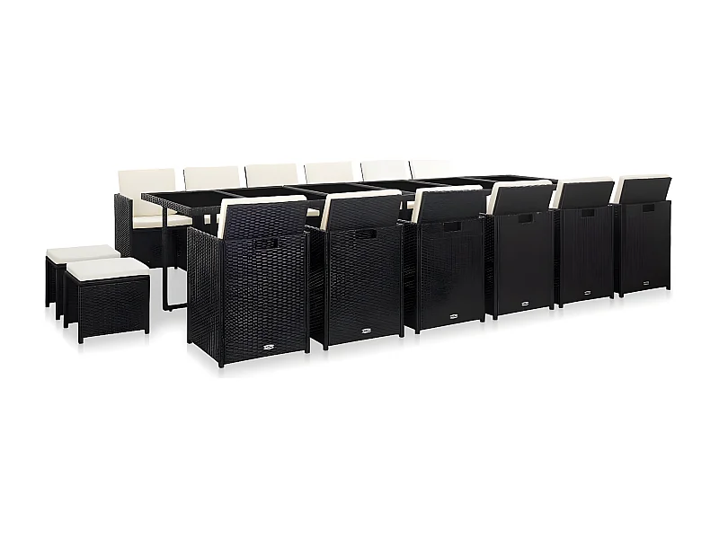 Salon de jardin 17 pcs avec coussins Résine tressée Noir 2